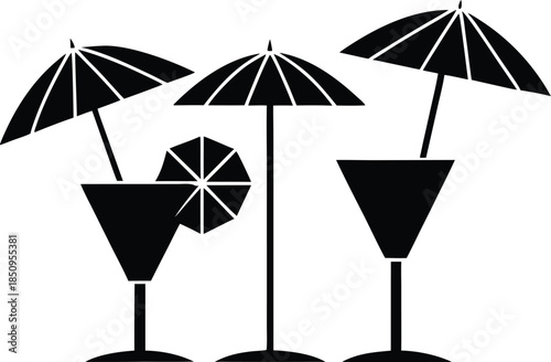 Set of cocktail umbrella icon silhouette vector illustrations design. summer design concepts