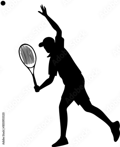 Tennis Player Serving Silhouette Vector Illustration