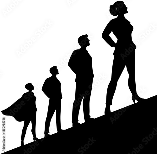Silhouette of People Climbing Slope – Black and White Growth and Leadership Illustration