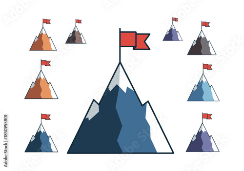 Mountain peak flag representing goal success and achievement