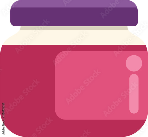 Closed glass jar with a blank label containing pink jam or jelly, isolated on a white background