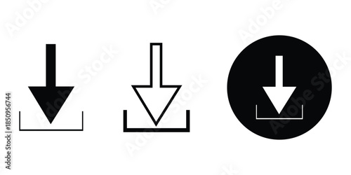 Download Icon Set. Collection of Digital File Transfer and Data Save Symbols. Vector illustration.