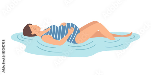 Pregnant woman floating in water relaxing during pregnancy