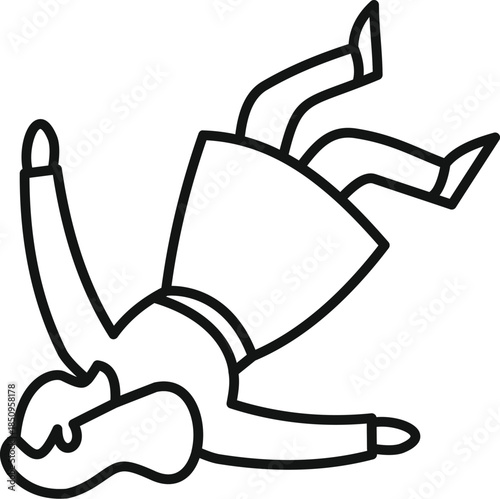 Businesswoman falling down after slipping on wet floor, accident at work