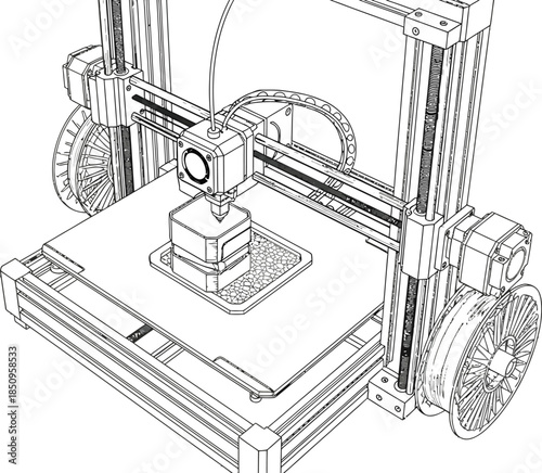 3d printer technology, fdm machine, additive manufacturing, prototyping, extruder, filament spool, precision engineering drawing