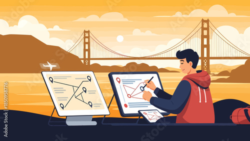 Man working on digital graphic design.