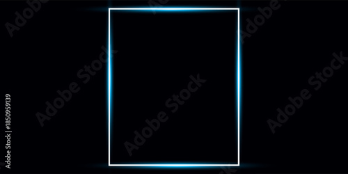 Glowing neon rectangle frame on black background with futuristic technology-inspired design