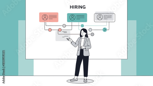 professional woman conducting hiring process and team recruitment analytics modern illustration
