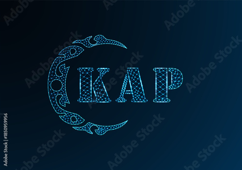 Low poly letter logo KAP design. KAP letter logo low poly vector design on blue color gradient background. KAP logo low poly design