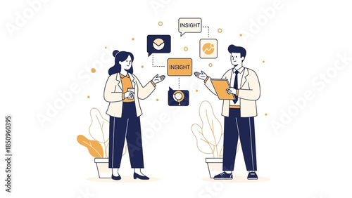 business collaboration discussing insights and ideas with digital communication tools