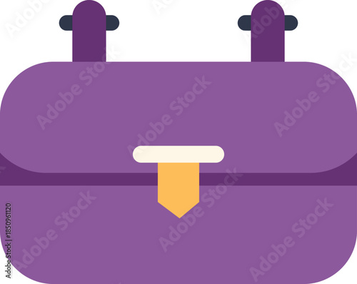 Purple ladies handbag is shown closed with a gold accent on the front flap