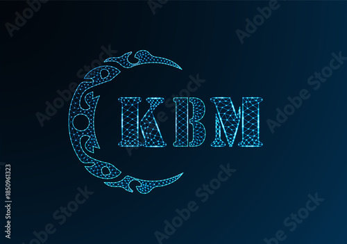 Low poly letter logo KBM design. KBM letter logo low poly vector design on blue color gradient background. KBM logo low poly design