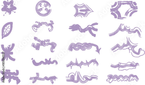 Collection of abstract purple line art illustrations on a white background