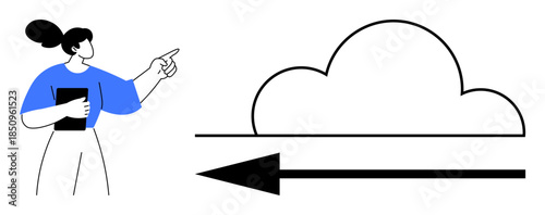Cloud computing concept. Cloud-related image a user and data transfer symbol s cloud storage and computing. Suitable for tech services, cloud management, data migration, digital tools, remote storage