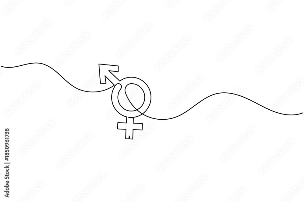 Obraz premium One Line Drawing of Intertwined Male and Female Gender Symbols