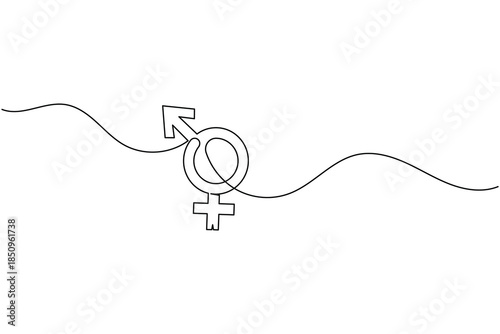 One Line Drawing of Intertwined Male and Female Gender Symbols