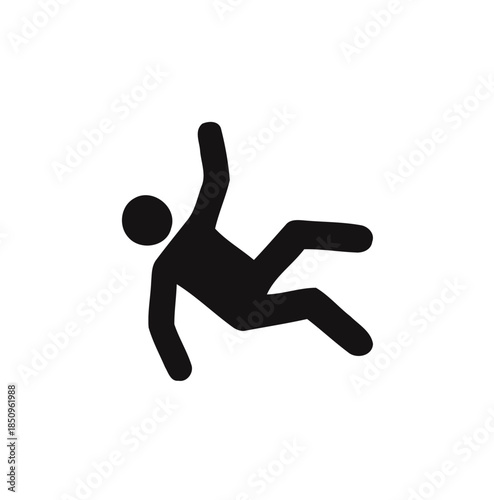 Man falling in mid-air with hands up, a sudden tumble, on isolated white background