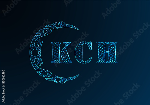 Low poly letter logo KCH design. KCH letter logo low poly vector design on blue color gradient background. KCH logo low poly design
