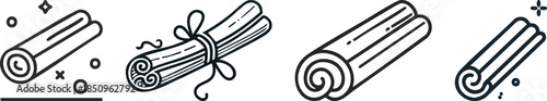Minimal bold line cinnamon stick spice icon with gentle curve clean black outline modern simple