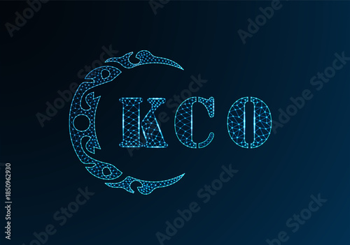 Low poly letter logo KCO design. KCO letter logo low poly vector design on blue color gradient background. KCO logo low poly design