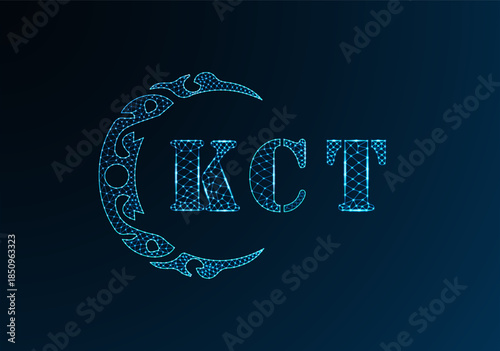 Low poly letter logo KCT design. KCT letter logo low poly vector design on blue color gradient background. KCT logo low poly design