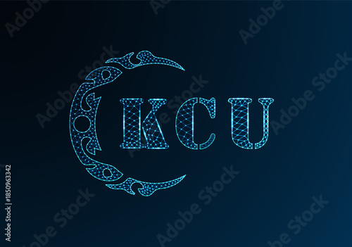 Low poly letter logo KCU design. KCU letter logo low poly vector design on blue color gradient background. KCU logo low poly design