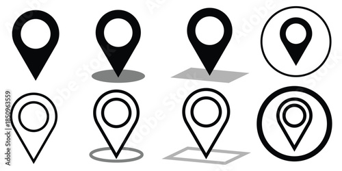 Location Icon Set. Mapping Pointer Symbols and Geographic Navigation Markers. Vector illustration.