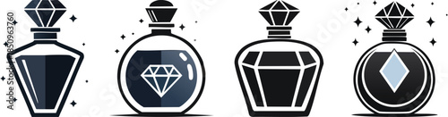Minimal bold line perfume bottle icon with diamond cut top luxury beauty branding fragrance symbol