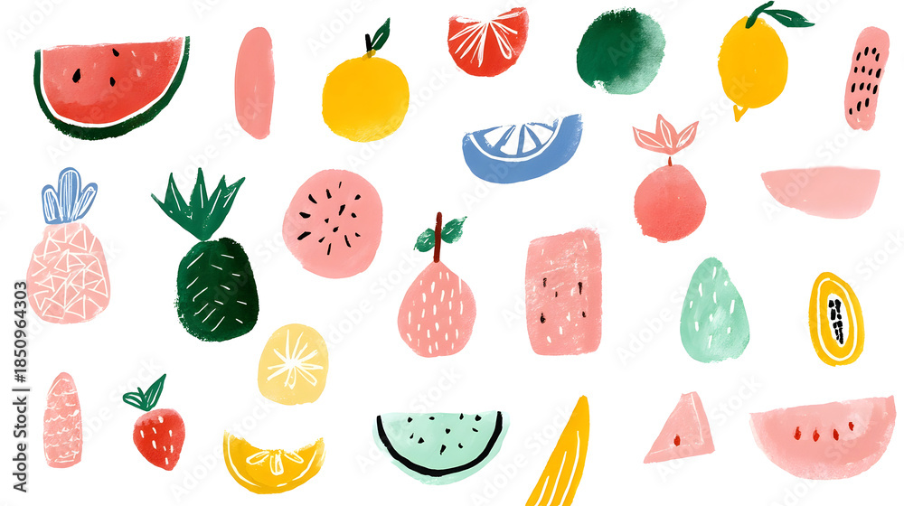 Naklejka premium Colorful abstract seamless pattern fruit illustration with playful designs