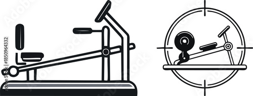 Minimal bold line rowing machine icon with mechanical details clean fitness design workout gym symbol