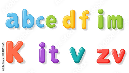 Colorful Cartoon Lowercase Letters Isolated on White Background for Educational Purposes