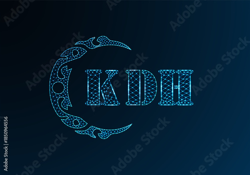 Low poly letter logo KDH design. KDH letter logo low poly vector design on blue color gradient background. KDH logo low poly design