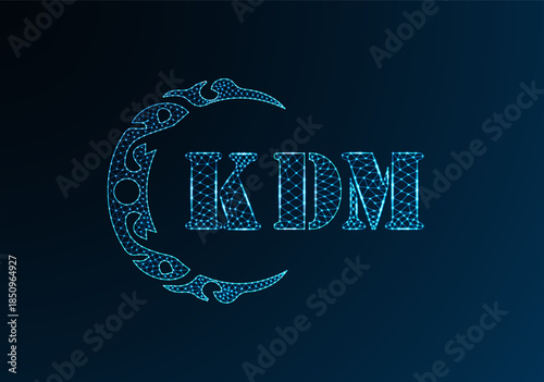 Low poly letter logo KDM design. KDM letter logo low poly vector design on blue color gradient background. KDM logo low poly design