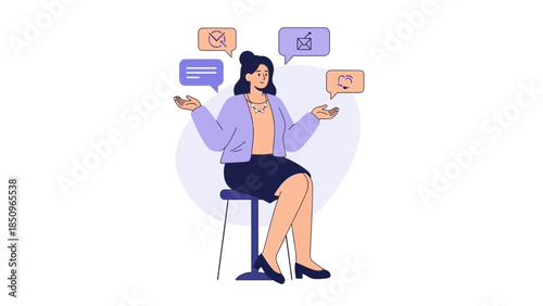Modern woman juggling multiple communication channels in a digital workspace