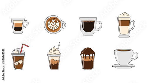 Collection of Various Coffee Drinks Illustration Representing Coffee Culture and Beverages