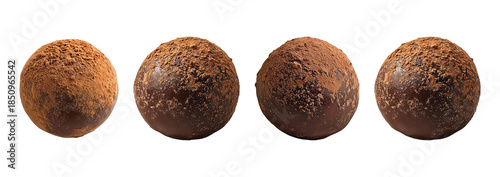 Cocoa dusted chocolate truffles isolated on transparent background