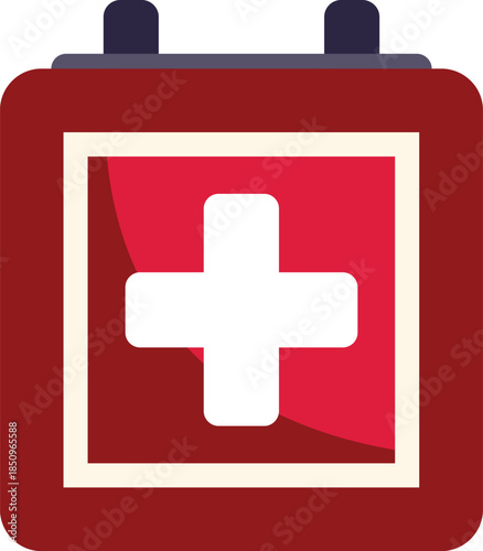 Closed first aid kit with white cross symbol on red, healthcare and medical concept
