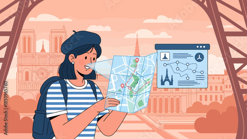 Young Woman Planning Trip with Map.