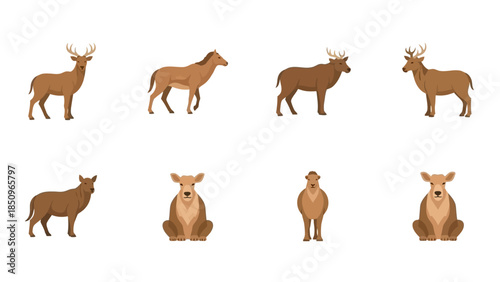 Isolated cartoon vector illustration featuring a collection of diverse animal species