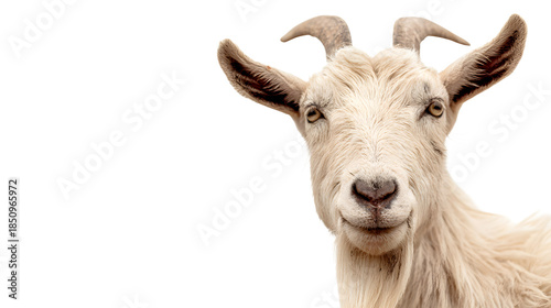 Foto Close-up of a white goat's face with soft focus background