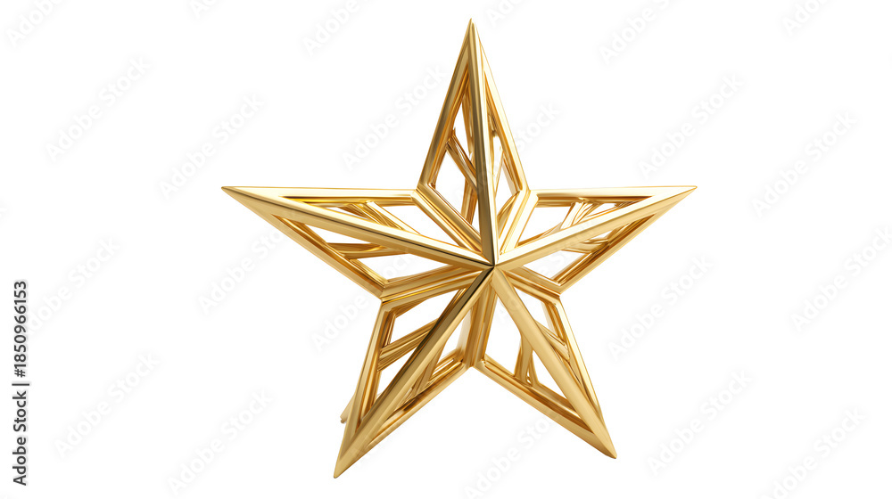 Fototapeta premium A shiny golden star trophy for top christmas tree on a white background