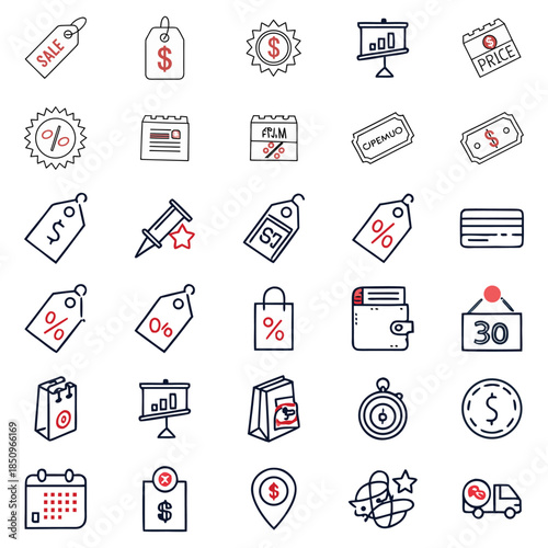 E-commerce and Retail Shopping Sales Discount Line Icons Set