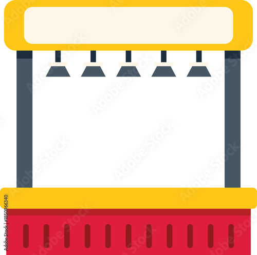 Vibrant street food stall with illuminated blank sign, ready for branding, at a bustling market or festival