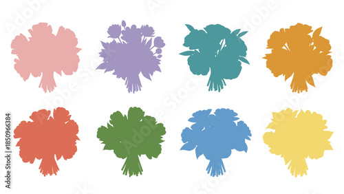 Colorful flower bouquet collection in silhouette, vibrant floral arrangements perfect for