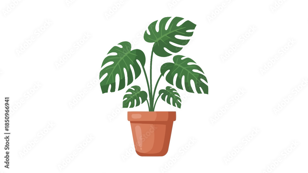 Fototapeta premium Beautiful flat vector illustration of a monstera plant in a terracotta pot for your design projects