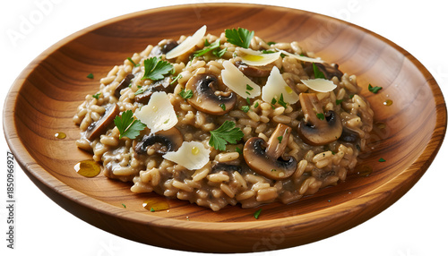 Wallpaper Mural Traditional italian mushroom risotto with shaved parmesan served in a wooden bowl Torontodigital.ca