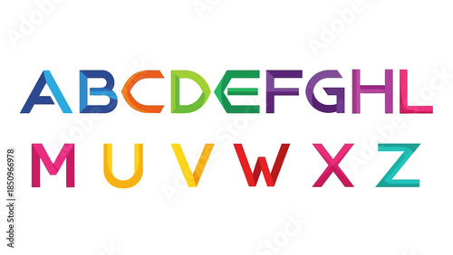 Vibrant and Modern Alphabet Design Featuring Colorful, Geometric Letterforms from A to Z