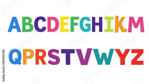 Colorful Alphabet Letters Displayed in Two Rows Against a White Background
