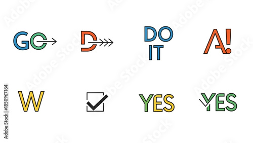 Motivational and Affirmative Graphic Elements with Go, Do, Win, and Positive Wordings