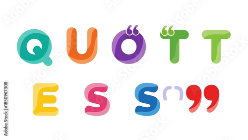 Colorful Quotation Marks and Letters Arranged to Spell 'Quotes' Graphic Illustration